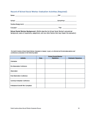North Carolina School Social Worker Evaluation Form