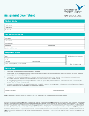 UWSCollege Assignment Cover Sheet