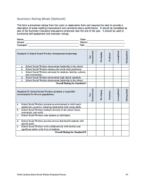 North Carolina School Social Worker Evaluation Form