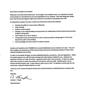 Acknowledgement of Review of the Student Handbook