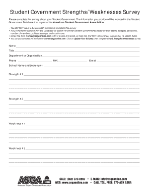 Student Government Strengths/Weaknesses Survey