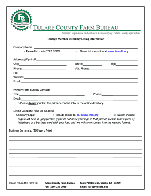 Tulare County Farm Bureau Member Directory Listing