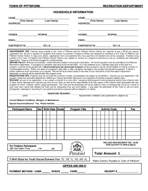Pittsford Recreation Department Registration Form