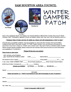 Sam Houston Area Council Winter Camping Patch Application