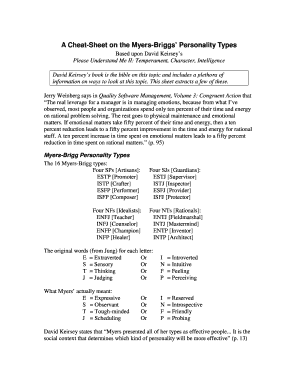 Mbti Cheat Sheet Fill Online Printable Fillable Blank Pdffiller