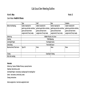 Cub Scout Den Meeting Outline