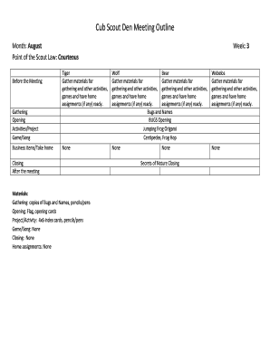 Cub Scout Den Meeting Outline