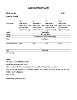 Cub Scout Den Meeting Outline