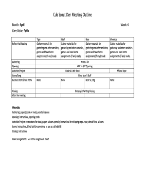 Cub Scout Den Meeting Outline