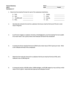 Honors Chemistry Worksheet