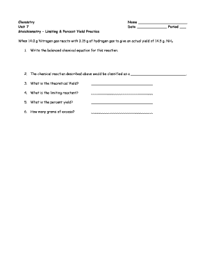 Stoichiometry Limiting Percent Yield Worksheet