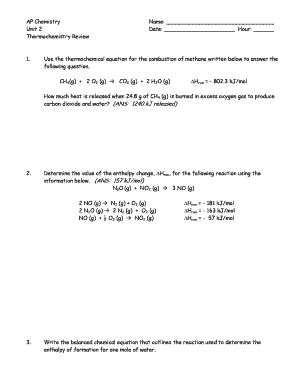 AP Chemistry Thermochemistry Review Form