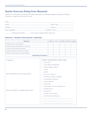 North Carolina Teacher Evaluation Summary Rating Form