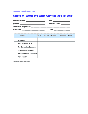 North Carolina Teacher Evaluation Form