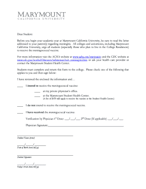 Meningococcal Vaccine Consent Form
