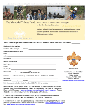 Sam Houston Area Council Memorial Tribute Fund Donation Form