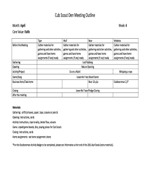 Cub Scout Den Meeting Outline