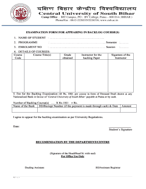 Backlog Examination Form
