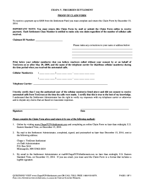 Chapa v. TruGreen Settlement Proof of Claim Form