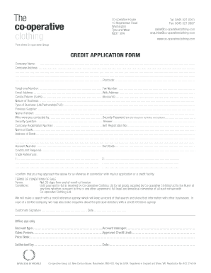 Co-operative Clothing Credit Application Form