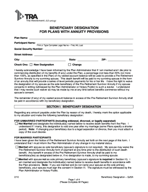 Beneficiary Designation Form for Annuity Plans