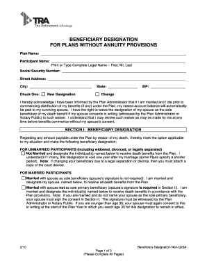 Beneficiary Designation Form for Non-Annuity Plans