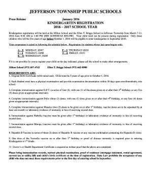 New Jersey Kindergarten Registration Form