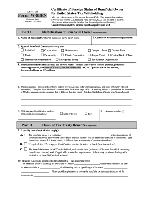 Form W-8BEN Certificate of Foreign Status