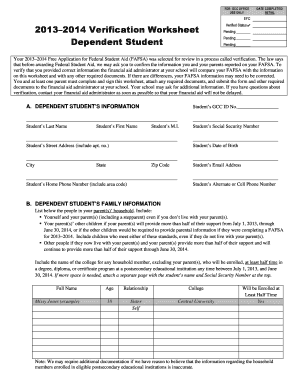 2013-2014 Verification Worksheet