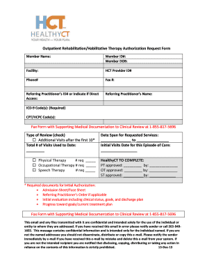 Outpatient Rehabilitation Therapy Authorization Request Form