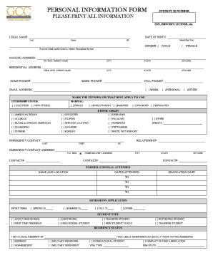 Student Personal Information Form