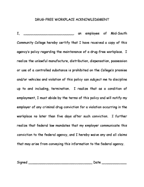 DRUG-FREE WORKPLACE ACKNOWLEDGMENT I an employee of Mid - asumidsouth