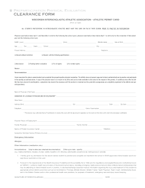 Wisconsin Preparticipation Physical Evaluation Clearance Form