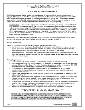 Illinois High School Theatre Festival Audition Form