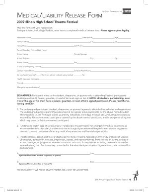 Illinois High School Theatre Festival Medical Release Form