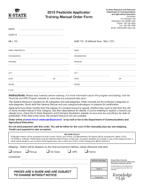 K-State Pesticide Applicator Training Manual Order Form