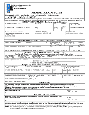 Boulder Administration Services Member Claim Form