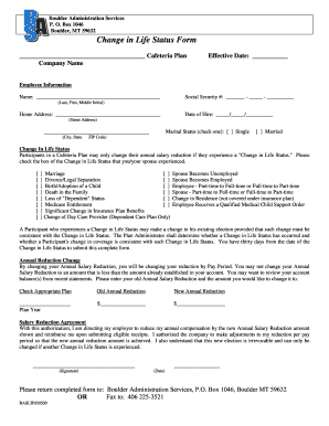Cafeteria Plan Change in Life Status Form