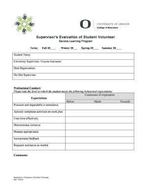 Supervisor’s Evaluation of Student Volunteer
