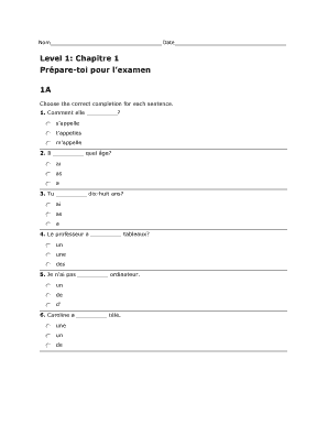 Feuille de préparation à l'examen de français