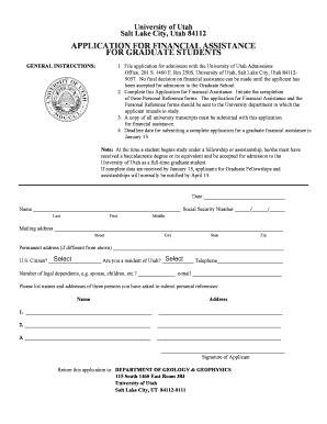 University of Utah Graduate Financial Assistance Application