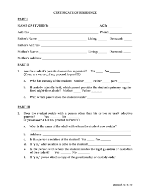 Certificate of Residence for Student