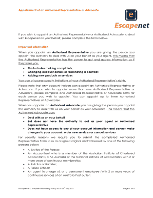 Appointment of Authorised Representative or Advocate