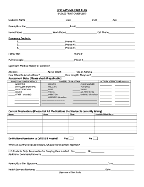 Asthma Care Plan Form