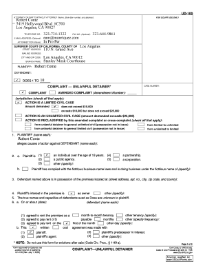 California Unlawful Detainer Complaint Form
