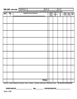 Technician Time Card Work Order