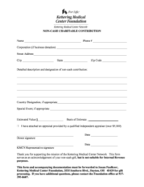 Non-Cash Charitable Contribution Form