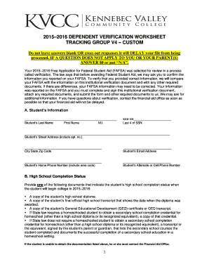 2015–2016 Dependent Verification Worksheet