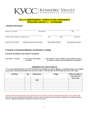 2014-15 Independent Verification Worksheet
