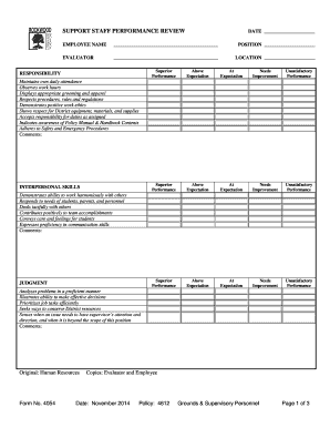 Support Staff Performance Review Form 4054